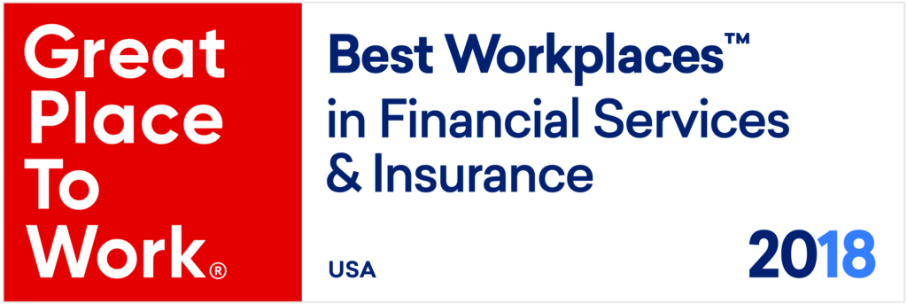 Great Place to Work 2018 badge Financial Services & Insurance