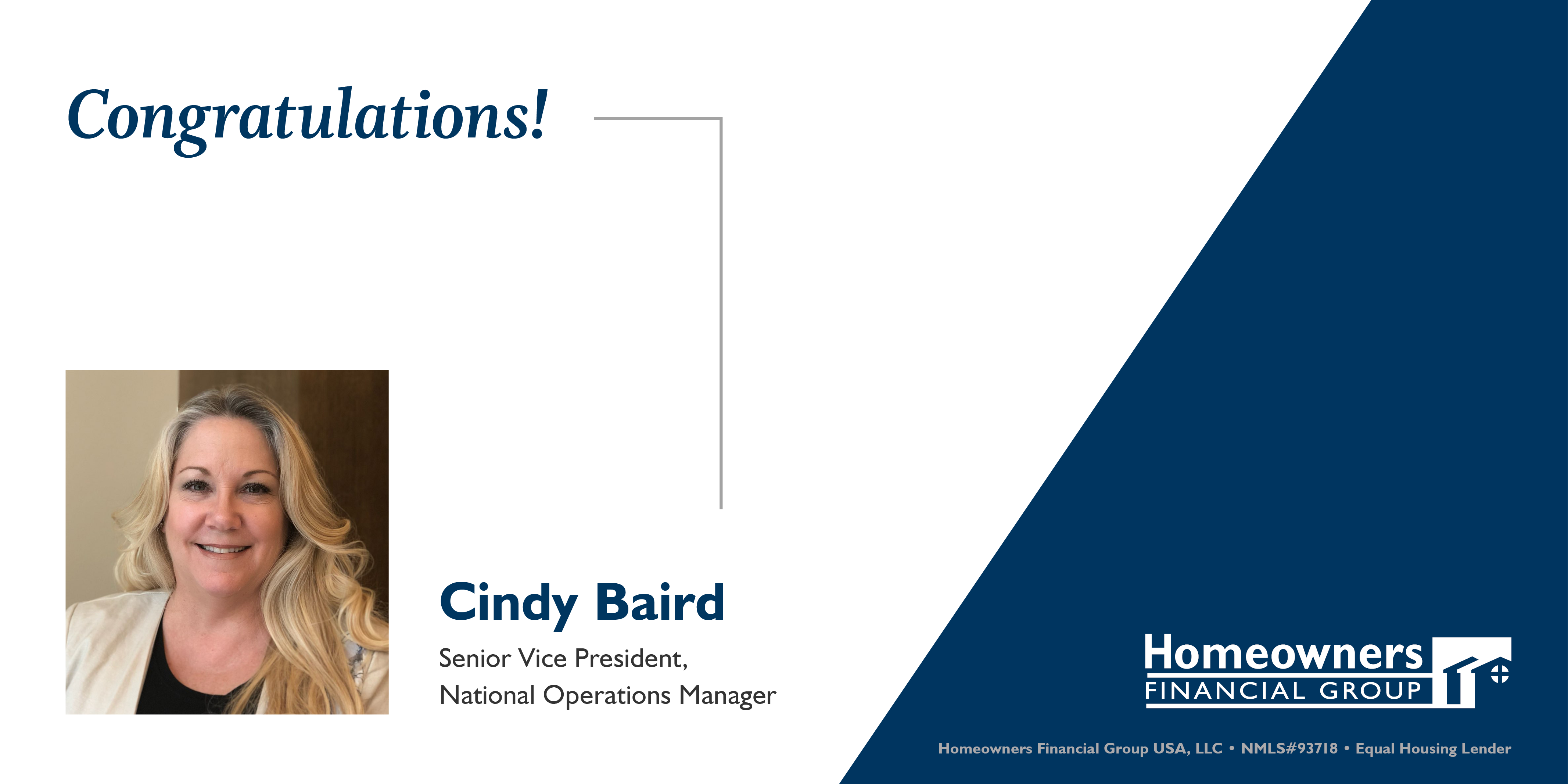 Cindy Baird Promoted to Senior Vice President, National Operations Manager